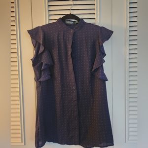 Ralph Lauren navy blue polka-dot blouse size small